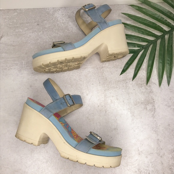 Dijean Blue & White Foam Platform Sandals Size 38 - Picture 4 of 8